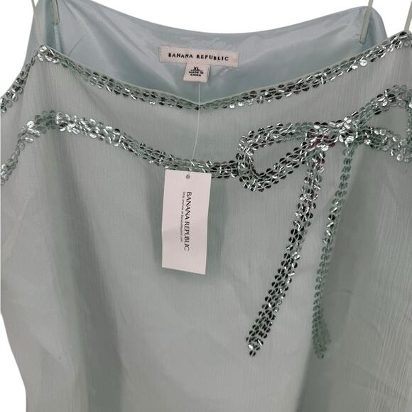 Banana Republic Green Sequin Camisole Top Mint Green Coquette bow design Size XL - Picture 5 of 6
